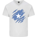 Torn Somalia Flag Somalian Day Football Mens V-Neck Cotton T-Shirt White