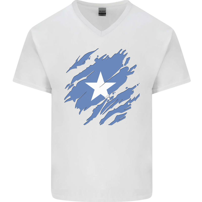 Torn Somalia Flag Somalian Day Football Mens V-Neck Cotton T-Shirt White