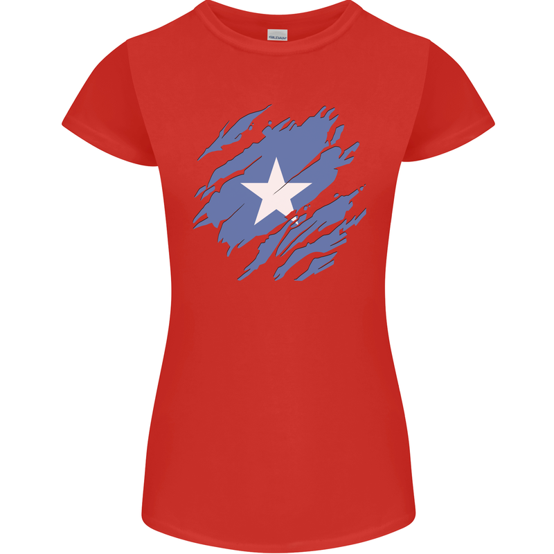 Torn Somalia Flag Somalian Day Football Womens Petite Cut T-Shirt Red