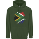Torn South African Flag Africa Day Football Childrens Kids Hoodie Forest Green