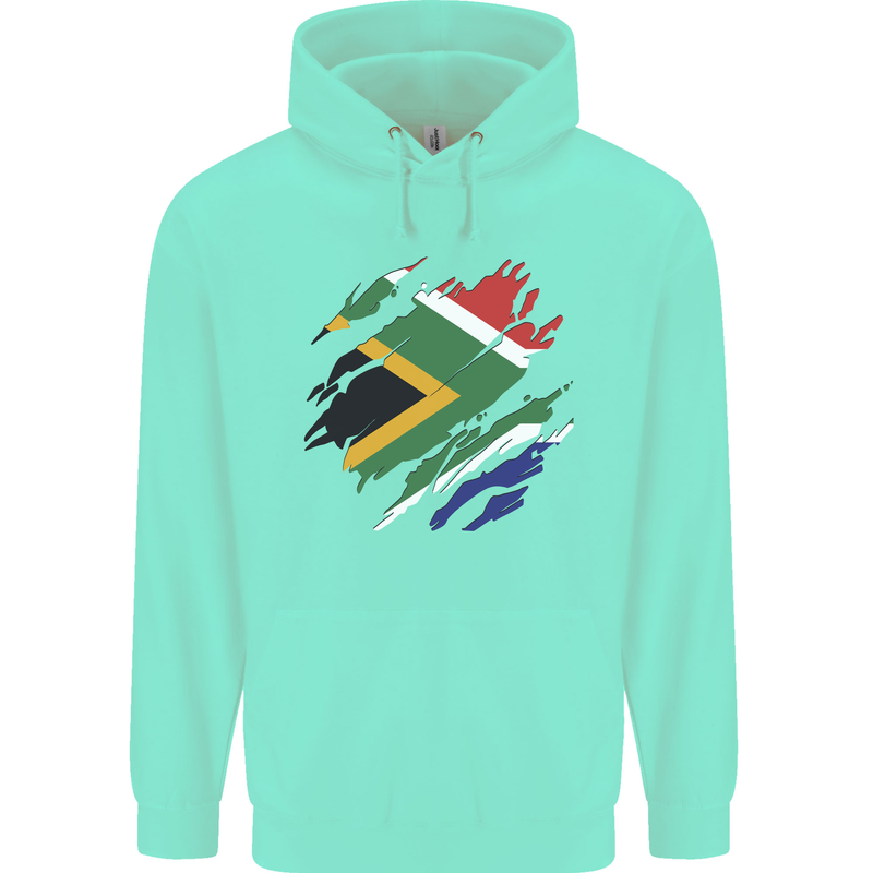 Torn South African Flag Africa Day Football Childrens Kids Hoodie Peppermint