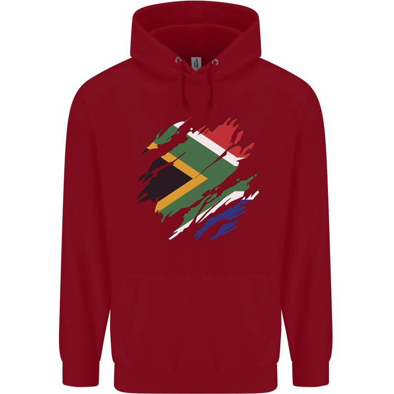 Torn South African Flag Africa Day Football Childrens Kids Hoodie Red