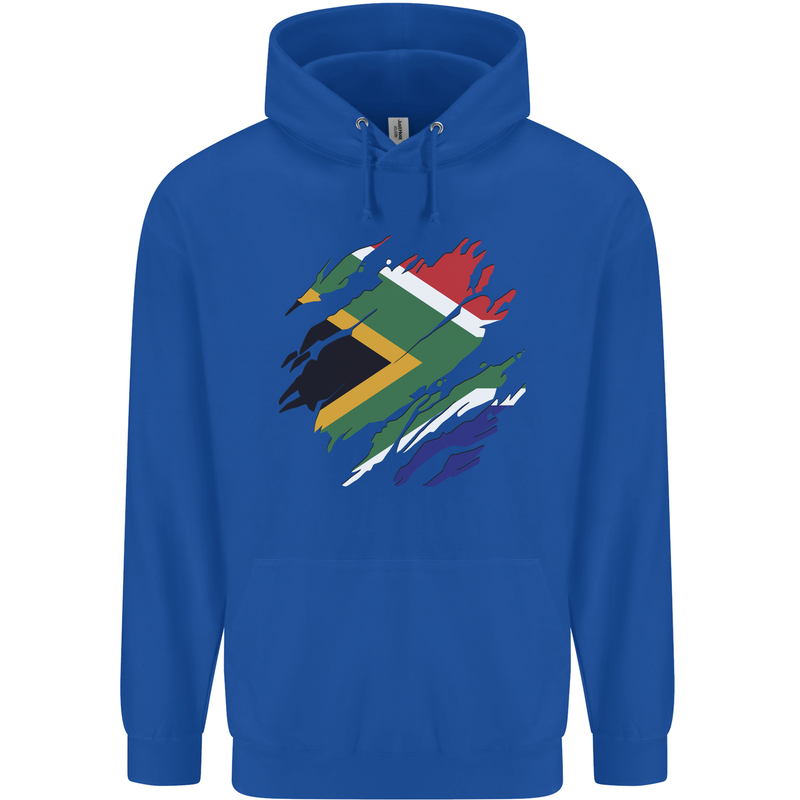 Torn South African Flag Africa Day Football Childrens Kids Hoodie Royal Blue