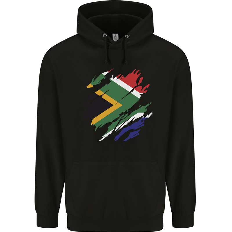 Torn South African Flag Africa Day Football Mens 80% Cotton Hoodie Black