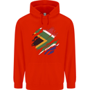 Torn South African Flag Africa Day Football Mens 80% Cotton Hoodie Bright Red
