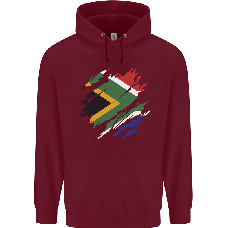 Torn South African Flag Africa Day Football Mens 80% Cotton Hoodie Maroon