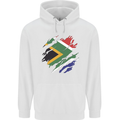 Torn South African Flag Africa Day Football Mens 80% Cotton Hoodie White