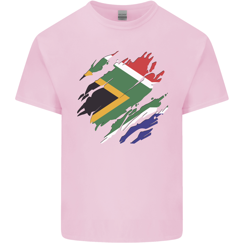 Torn South African Flag Africa Day Football Mens Cotton T-Shirt Tee Top Light Pink