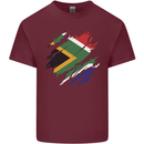 Torn South African Flag Africa Day Football Mens Cotton T-Shirt Tee Top Maroon