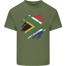 Torn South African Flag Africa Day Football Mens Cotton T-Shirt Tee Top Military Green