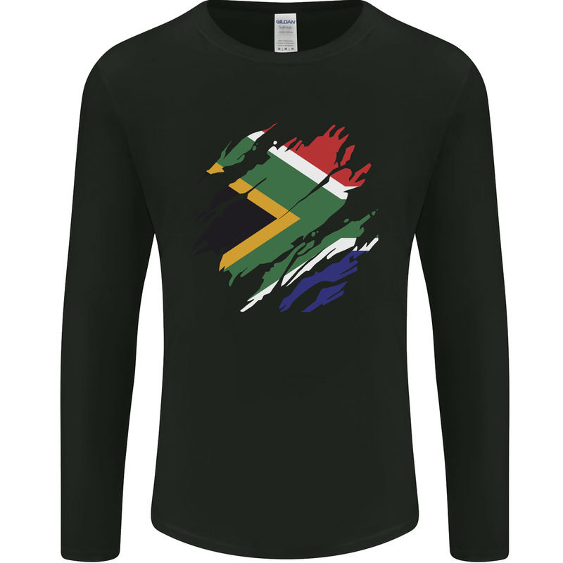 Torn South African Flag Africa Day Football Mens Long Sleeve T-Shirt Black
