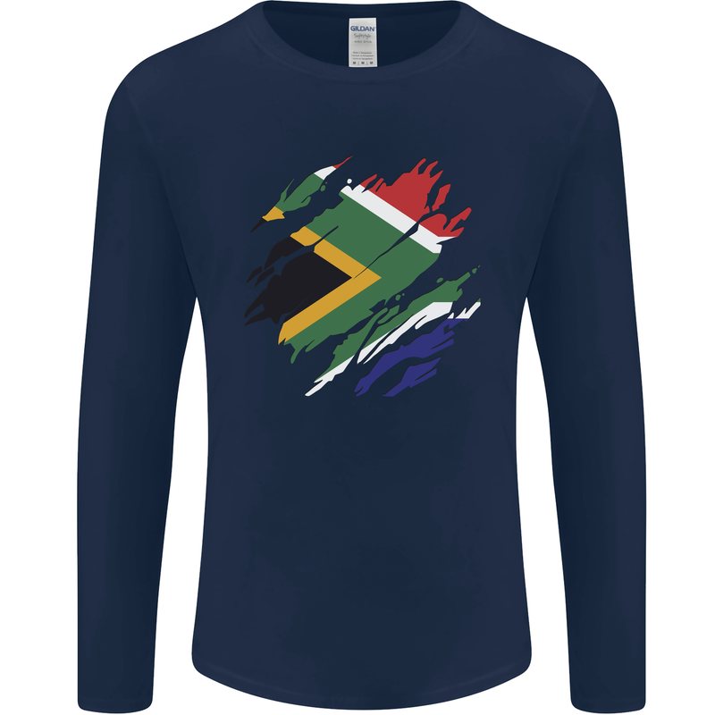 Torn South African Flag Africa Day Football Mens Long Sleeve T-Shirt Navy Blue