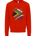 Torn South African Flag Africa Day Football Mens Sweatshirt Jumper Bright Red
