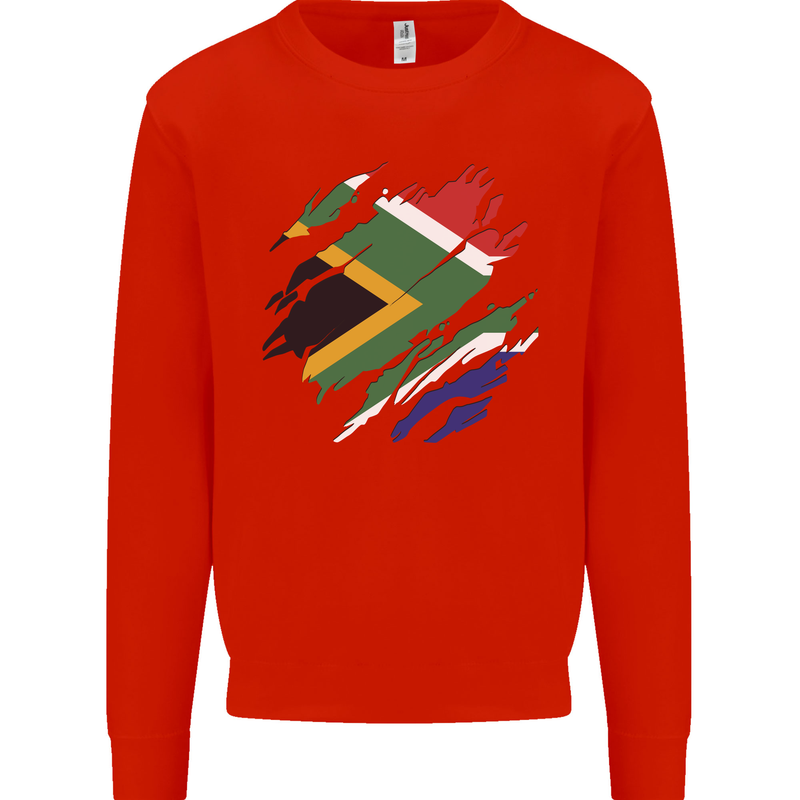 Torn South African Flag Africa Day Football Mens Sweatshirt Jumper Bright Red