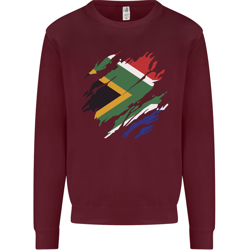 Torn South African Flag Africa Day Football Mens Sweatshirt Jumper Maroon