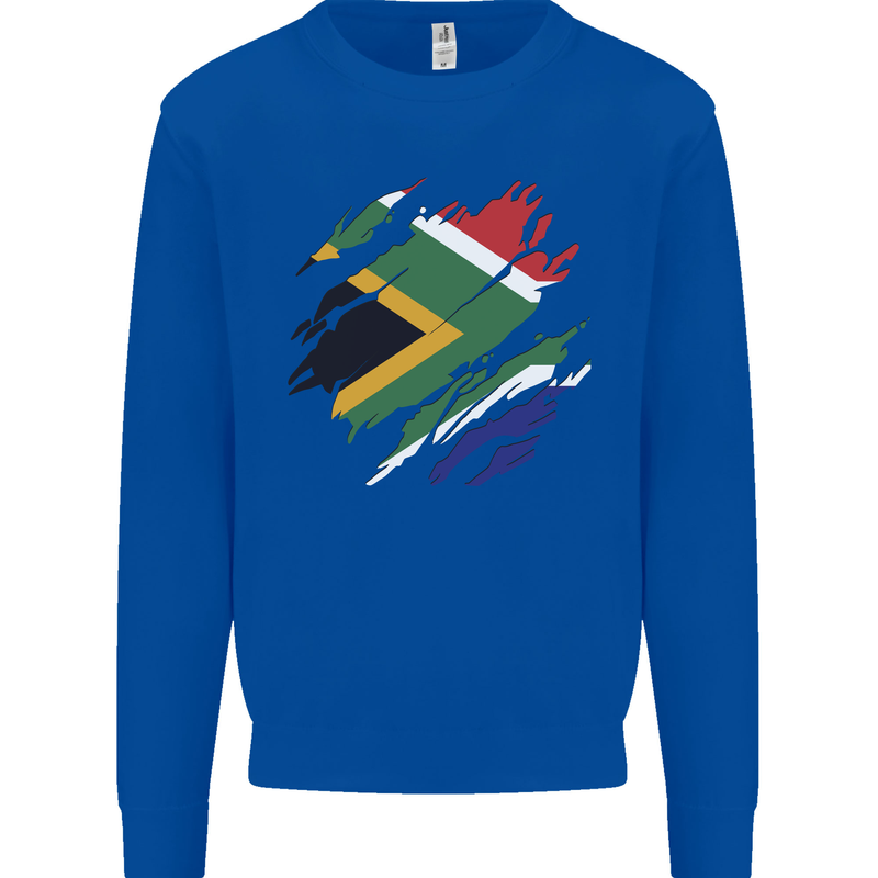 Torn South African Flag Africa Day Football Mens Sweatshirt Jumper Royal Blue