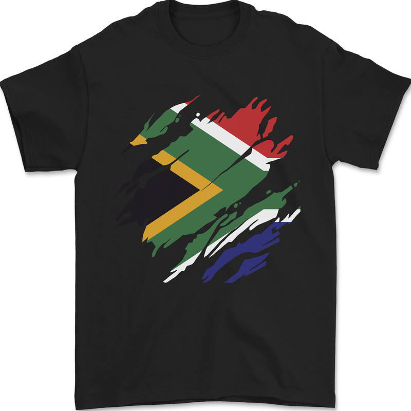 Torn South African Flag Africa Day Football Mens T-Shirt 100% Cotton Black