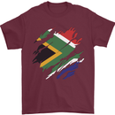 Torn South African Flag Africa Day Football Mens T-Shirt 100% Cotton Maroon