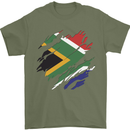 Torn South African Flag Africa Day Football Mens T-Shirt 100% Cotton Military Green