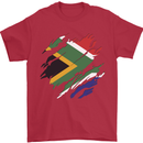 Torn South African Flag Africa Day Football Mens T-Shirt 100% Cotton Red