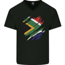 Torn South African Flag Africa Day Football Mens V-Neck Cotton T-Shirt Black