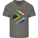 Torn South African Flag Africa Day Football Mens V-Neck Cotton T-Shirt Charcoal
