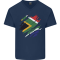Torn South African Flag Africa Day Football Mens V-Neck Cotton T-Shirt Navy Blue