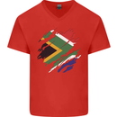 Torn South African Flag Africa Day Football Mens V-Neck Cotton T-Shirt Red