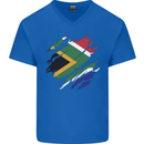 Torn South African Flag Africa Day Football Mens V-Neck Cotton T-Shirt Royal Blue