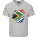 Torn South African Flag Africa Day Football Mens V-Neck Cotton T-Shirt Sports Grey