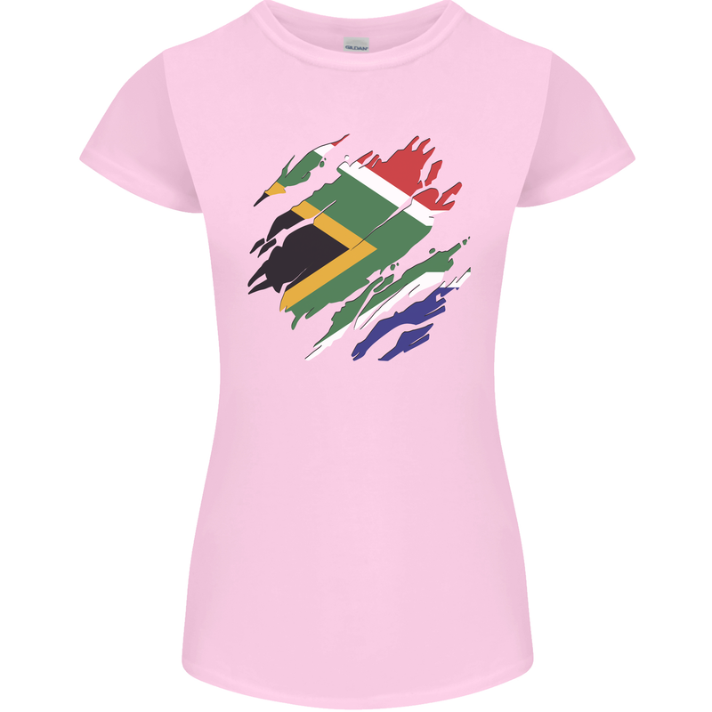 Torn South African Flag Africa Day Football Womens Petite Cut T-Shirt Light Pink