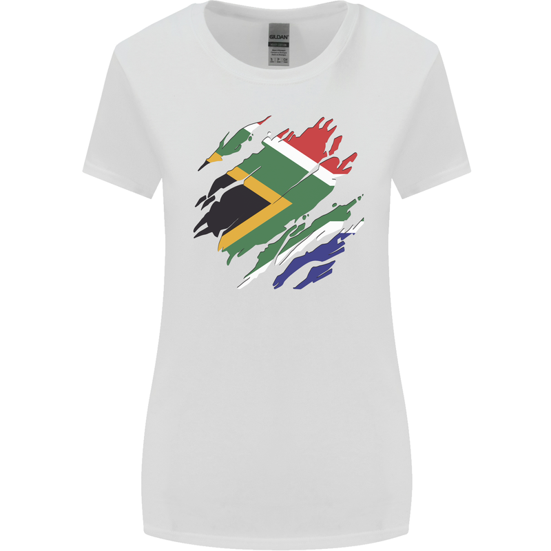 Torn South African Flag Africa Day Football Womens Wider Cut T-Shirt White