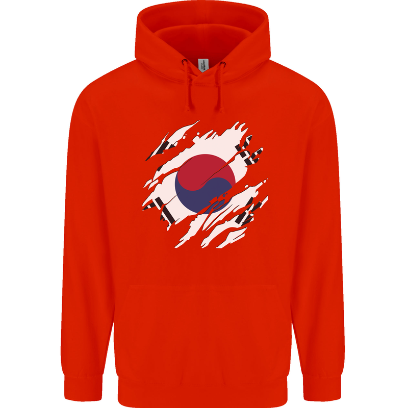 Torn South Korea Flag Korean Day Football Childrens Kids Hoodie Bright Red