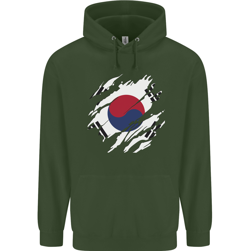 Torn South Korea Flag Korean Day Football Childrens Kids Hoodie Forest Green