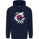 Torn South Korea Flag Korean Day Football Childrens Kids Hoodie Navy Blue