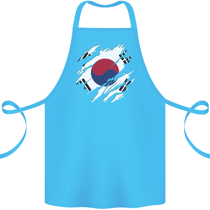 Torn South Korea Flag Korean Day Football Cotton Apron 100% Organic Turquoise