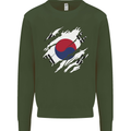 Torn South Korea Flag Korean Day Football Kids Sweatshirt Jumper Forest Green