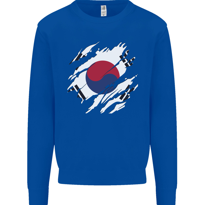 Torn South Korea Flag Korean Day Football Kids Sweatshirt Jumper Royal Blue