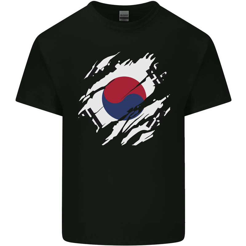 Torn South Korea Flag Korean Day Football Kids T-Shirt Childrens Black