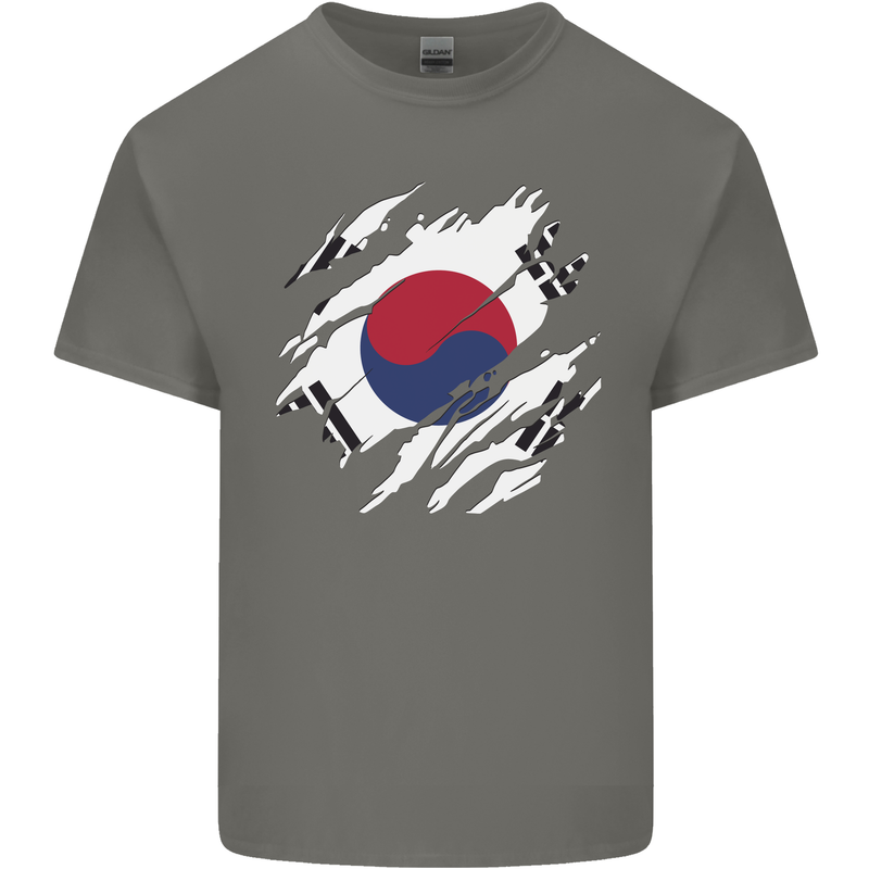 Torn South Korea Flag Korean Day Football Kids T-Shirt Childrens Charcoal