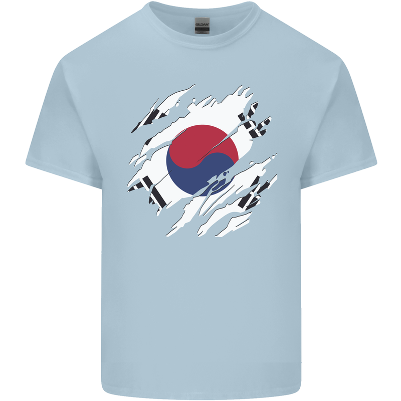 Torn South Korea Flag Korean Day Football Kids T-Shirt Childrens Light Blue