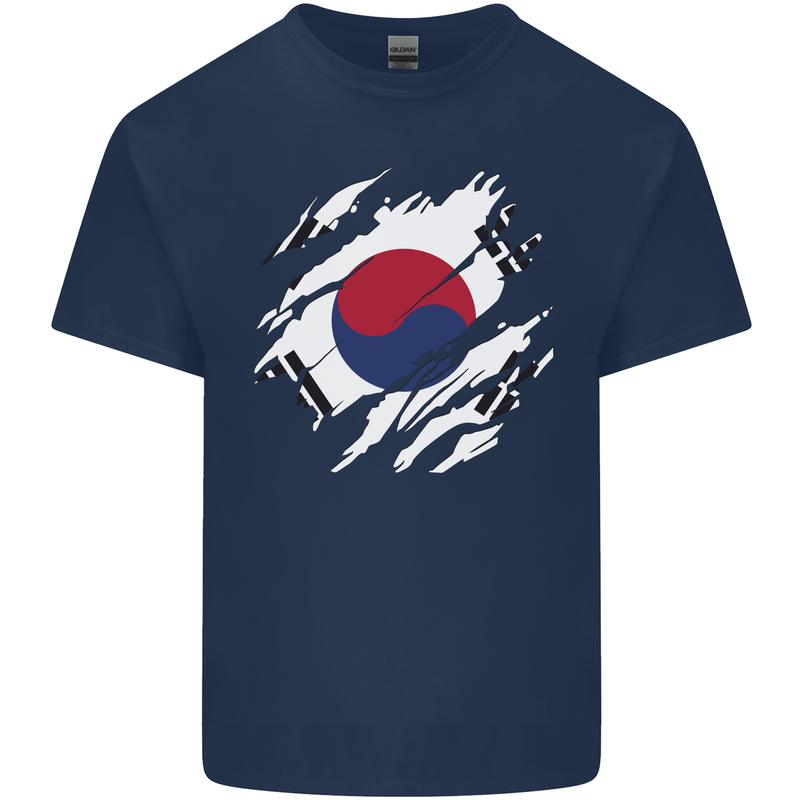 Torn South Korea Flag Korean Day Football Kids T-Shirt Childrens Navy Blue