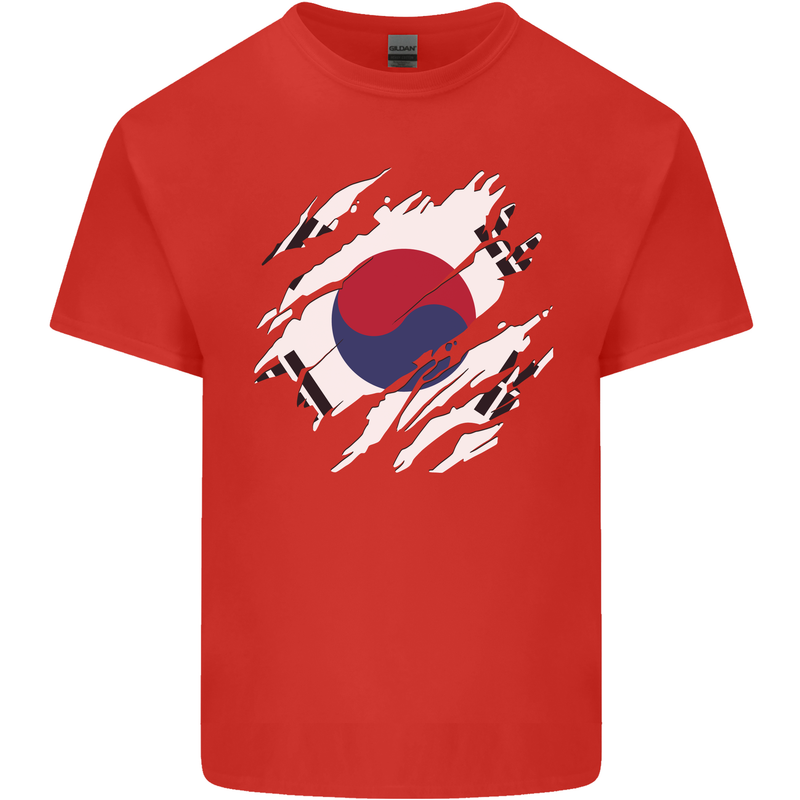 Torn South Korea Flag Korean Day Football Kids T-Shirt Childrens Red