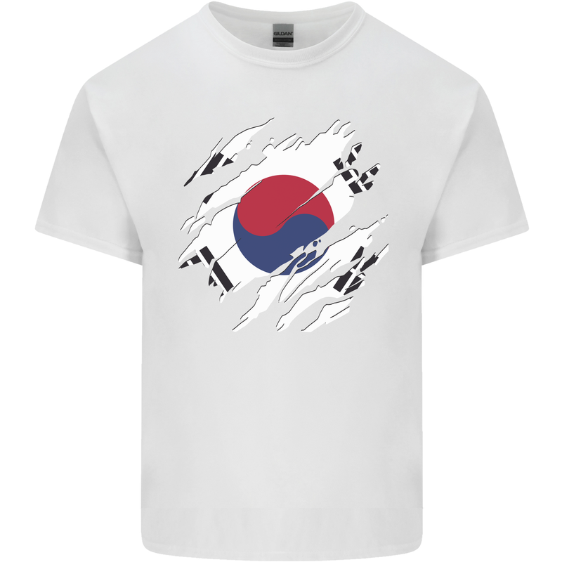 Torn South Korea Flag Korean Day Football Kids T-Shirt Childrens White