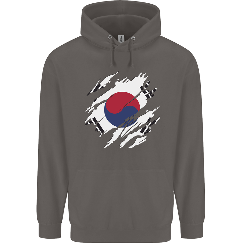 Torn South Korea Flag Korean Day Football Mens 80% Cotton Hoodie Charcoal