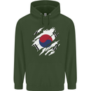 Torn South Korea Flag Korean Day Football Mens 80% Cotton Hoodie Forest Green