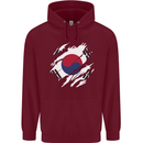 Torn South Korea Flag Korean Day Football Mens 80% Cotton Hoodie Maroon