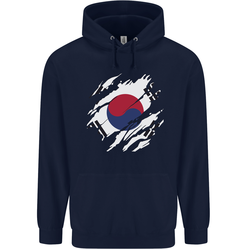 Torn South Korea Flag Korean Day Football Mens 80% Cotton Hoodie Navy Blue