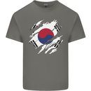 Torn South Korea Flag Korean Day Football Mens Cotton T-Shirt Tee Top Charcoal