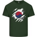Torn South Korea Flag Korean Day Football Mens Cotton T-Shirt Tee Top Forest Green